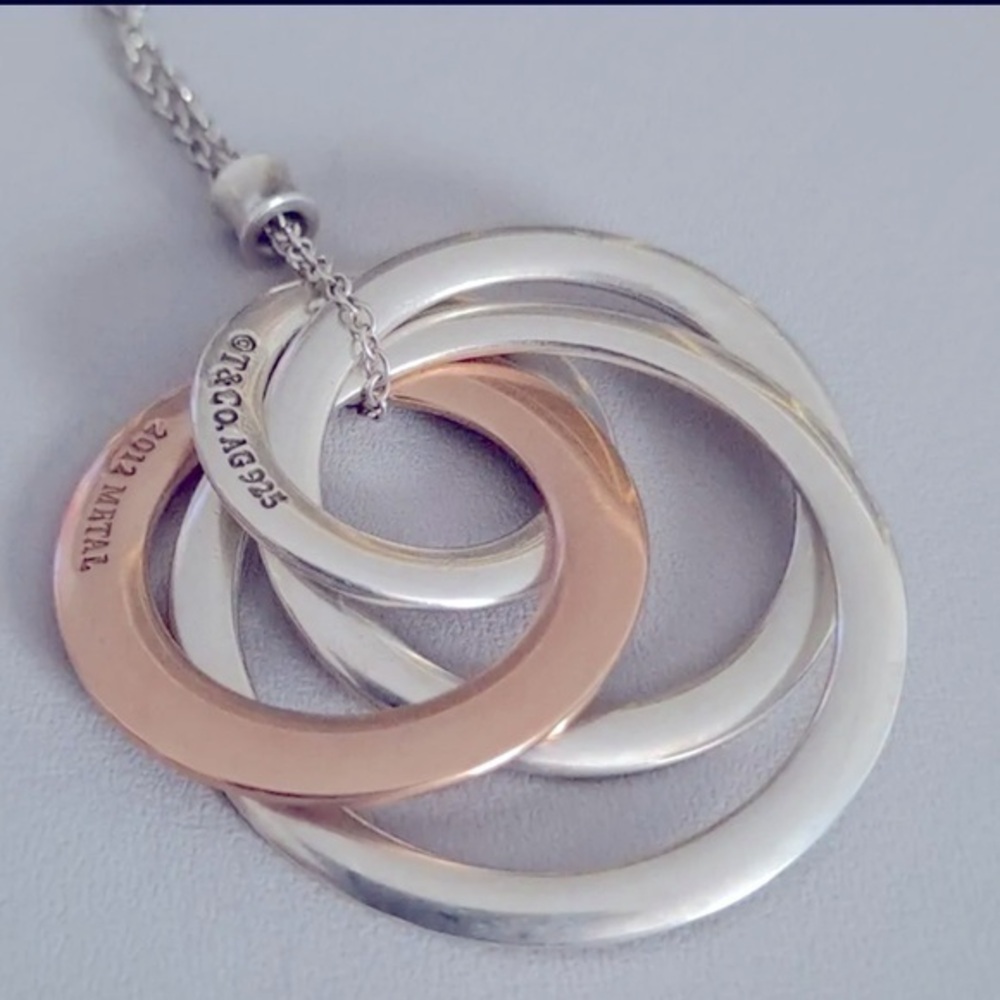 Tiffany & Co. Sterling Silver Rubedo Interlocking Circles Pendant Necklace
